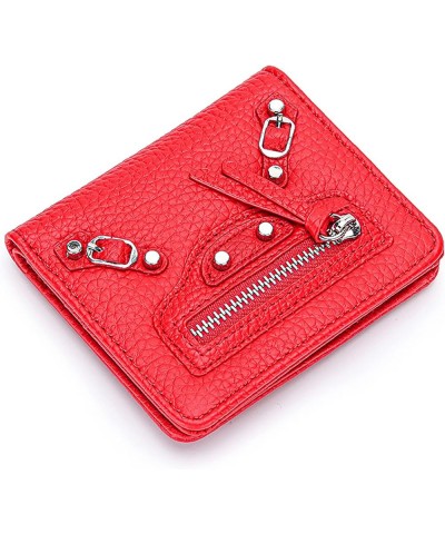 Leather Women's Wallets with RFID Blocking,Short Fashion Motorbike Wallet Multi-Card Slots Large-Capacity Half-fold Lady's Sm...