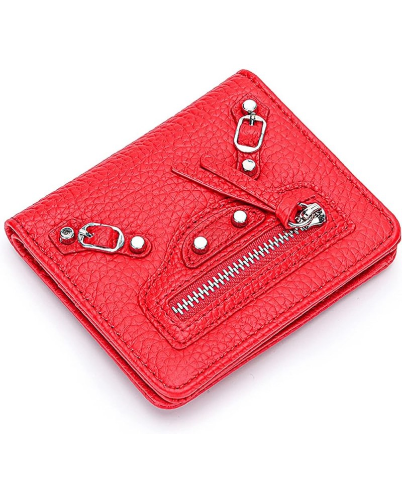 Leather Women's Wallets with RFID Blocking,Short Fashion Motorbike Wallet Multi-Card Slots Large-Capacity Half-fold Lady's Sm...