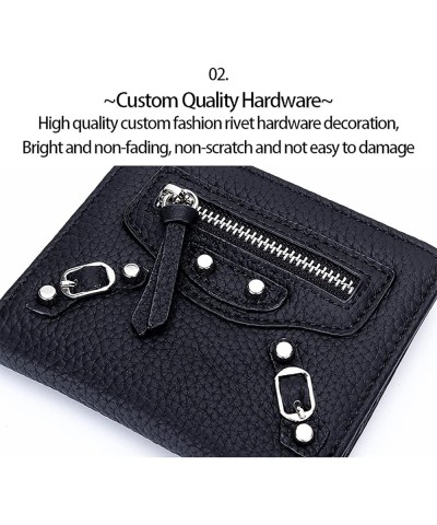 Leather Women's Wallets with RFID Blocking,Short Fashion Motorbike Wallet Multi-Card Slots Large-Capacity Half-fold Lady's Sm...