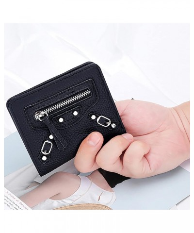 Leather Women's Wallets with RFID Blocking,Short Fashion Motorbike Wallet Multi-Card Slots Large-Capacity Half-fold Lady's Sm...