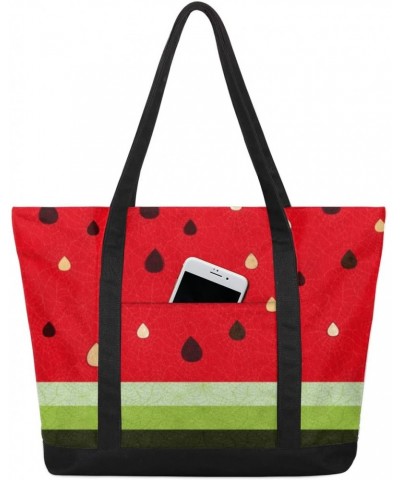 Watermelon Print Canvas Totes Shoulder Bag for Women Girls, Summer Melon Handbag with External Pockets Daily Essentials Large...