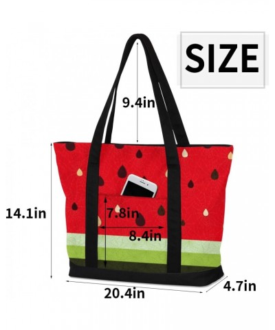 Watermelon Print Canvas Totes Shoulder Bag for Women Girls, Summer Melon Handbag with External Pockets Daily Essentials Large...