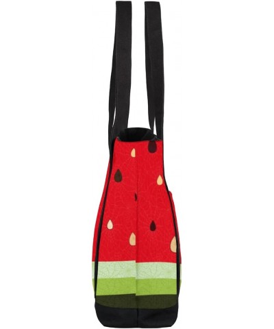 Watermelon Print Canvas Totes Shoulder Bag for Women Girls, Summer Melon Handbag with External Pockets Daily Essentials Large...