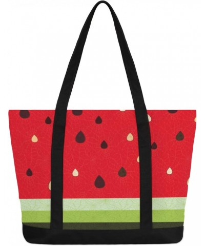 Watermelon Print Canvas Totes Shoulder Bag for Women Girls, Summer Melon Handbag with External Pockets Daily Essentials Large...