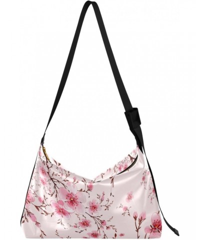 Pink Cherry Blossom Flowers Floral Womens Tote Bag Leather Shoulder Bag For Women Men Large Hobo Cross Body Bags Handbag $17....