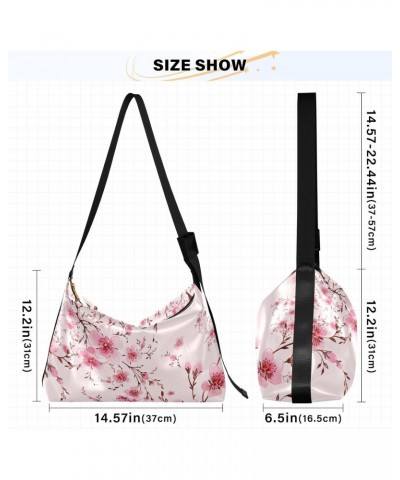 Pink Cherry Blossom Flowers Floral Womens Tote Bag Leather Shoulder Bag For Women Men Large Hobo Cross Body Bags Handbag $17....