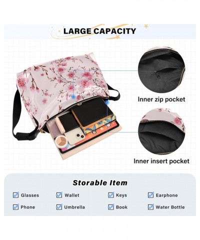 Pink Cherry Blossom Flowers Floral Womens Tote Bag Leather Shoulder Bag For Women Men Large Hobo Cross Body Bags Handbag $17....