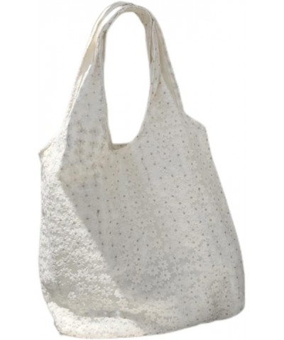 Women's Jacquard Shoulder Bag, net Yarn Flowers Underarm Bag, Large Capacity Canvas Shopping Bag White 41*34cm $11.65 Shoulde...