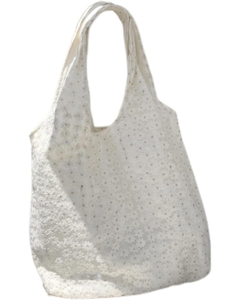 Women's Jacquard Shoulder Bag, net Yarn Flowers Underarm Bag, Large Capacity Canvas Shopping Bag White 41*34cm $11.65 Shoulde...