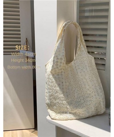 Women's Jacquard Shoulder Bag, net Yarn Flowers Underarm Bag, Large Capacity Canvas Shopping Bag White 41*34cm $11.65 Shoulde...