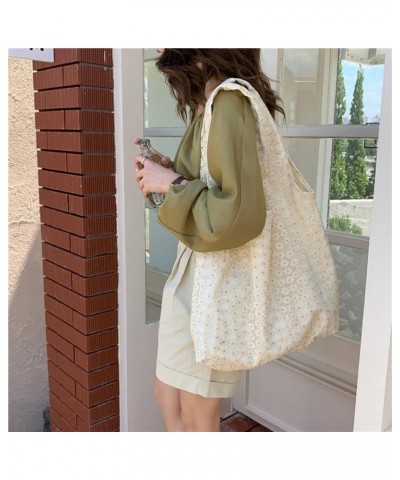 Women's Jacquard Shoulder Bag, net Yarn Flowers Underarm Bag, Large Capacity Canvas Shopping Bag White 41*34cm $11.65 Shoulde...