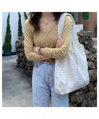 Women's Jacquard Shoulder Bag, net Yarn Flowers Underarm Bag, Large Capacity Canvas Shopping Bag White 41*34cm $11.65 Shoulde...