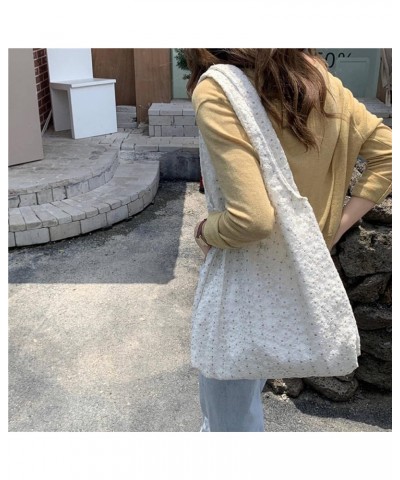 Women's Jacquard Shoulder Bag, net Yarn Flowers Underarm Bag, Large Capacity Canvas Shopping Bag White 41*34cm $11.65 Shoulde...