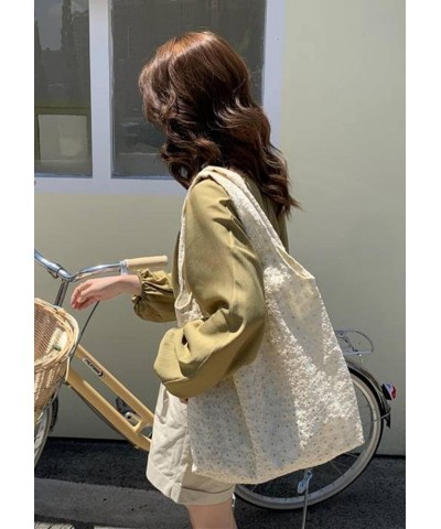 Women's Jacquard Shoulder Bag, net Yarn Flowers Underarm Bag, Large Capacity Canvas Shopping Bag White 41*34cm $11.65 Shoulde...