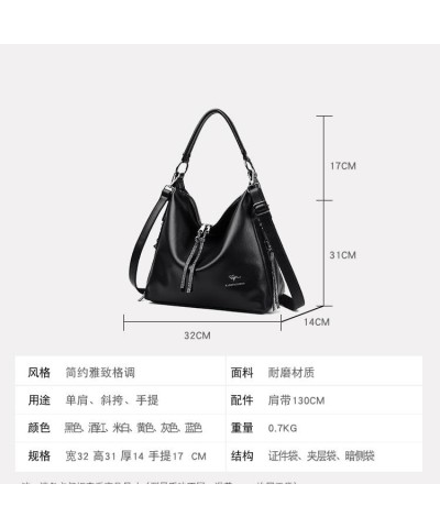 Women Handle Handbags Soft Leather Shoulder Casual Large Capacity Messenger Bags Luxury Designer Ladies Handbags 2206 Black $...