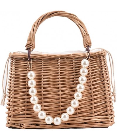 St Bag Lar ity Summer Beh Bag for Women Rattan Shoulr Basket Pue Pearl St Woven Tote Baoo Pue er Bag Vation Travel Square B $...