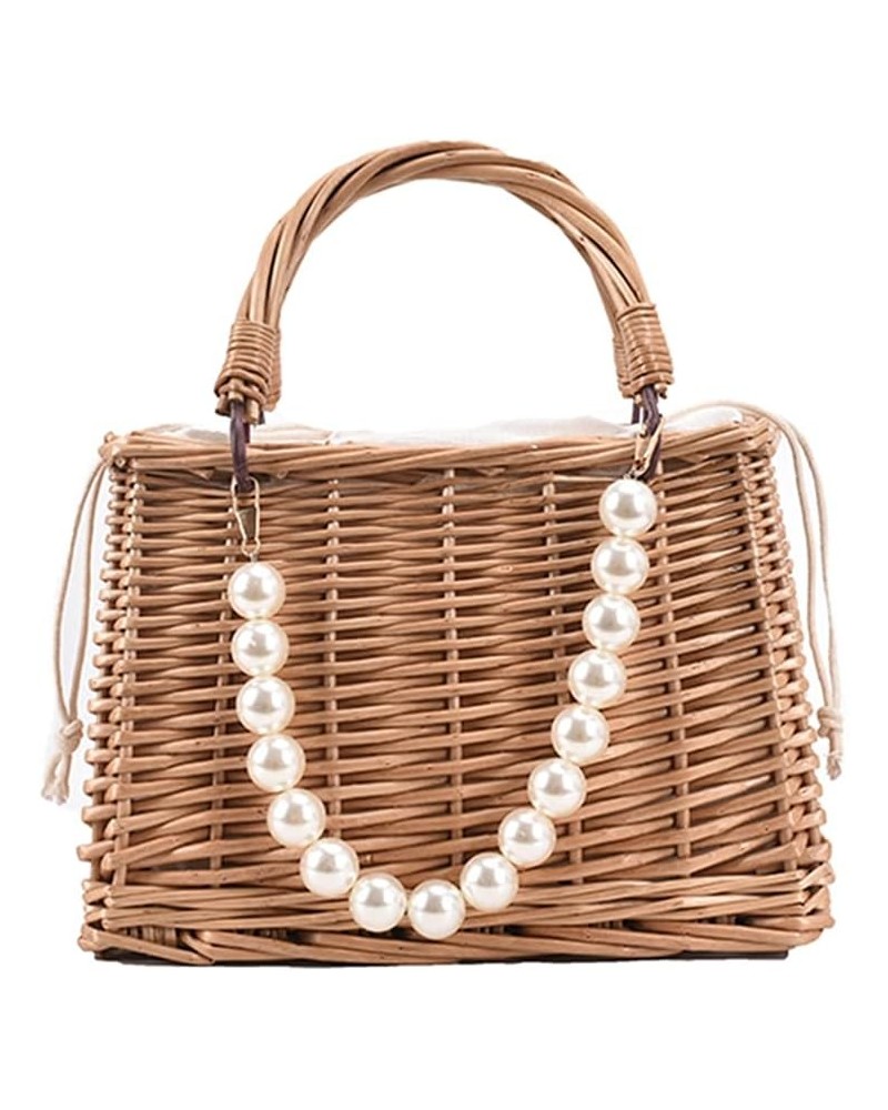 St Bag Lar ity Summer Beh Bag for Women Rattan Shoulr Basket Pue Pearl St Woven Tote Baoo Pue er Bag Vation Travel Square B $...