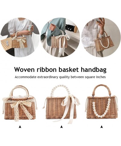 St Bag Lar ity Summer Beh Bag for Women Rattan Shoulr Basket Pue Pearl St Woven Tote Baoo Pue er Bag Vation Travel Square B $...