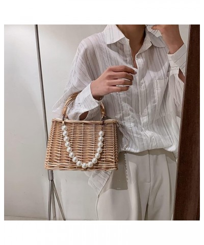 St Bag Lar ity Summer Beh Bag for Women Rattan Shoulr Basket Pue Pearl St Woven Tote Baoo Pue er Bag Vation Travel Square B $...