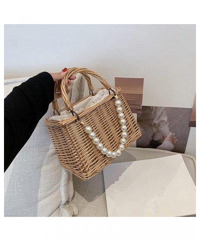 St Bag Lar ity Summer Beh Bag for Women Rattan Shoulr Basket Pue Pearl St Woven Tote Baoo Pue er Bag Vation Travel Square B $...