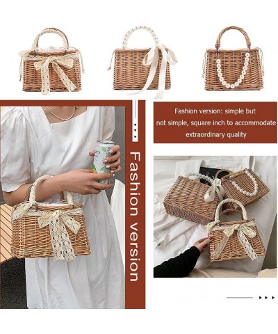 St Bag Lar ity Summer Beh Bag for Women Rattan Shoulr Basket Pue Pearl St Woven Tote Baoo Pue er Bag Vation Travel Square B $...