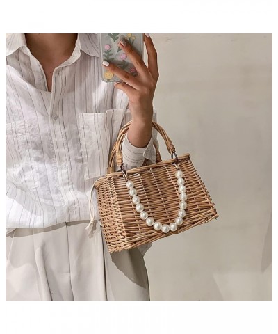 St Bag Lar ity Summer Beh Bag for Women Rattan Shoulr Basket Pue Pearl St Woven Tote Baoo Pue er Bag Vation Travel Square B $...