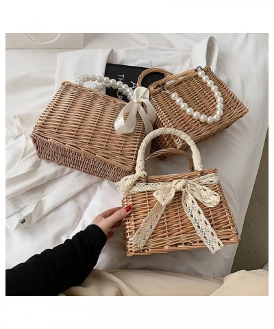 St Bag Lar ity Summer Beh Bag for Women Rattan Shoulr Basket Pue Pearl St Woven Tote Baoo Pue er Bag Vation Travel Square B $...