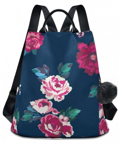 Colorful Roses on Blue Polyester Backpack Purse Travel Bag for Women Fashion Back Pack Shoulder Bag $17.20 Backpacks