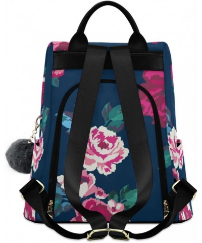 Colorful Roses on Blue Polyester Backpack Purse Travel Bag for Women Fashion Back Pack Shoulder Bag $17.20 Backpacks