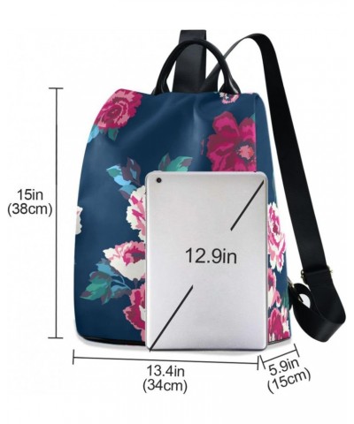 Colorful Roses on Blue Polyester Backpack Purse Travel Bag for Women Fashion Back Pack Shoulder Bag $17.20 Backpacks