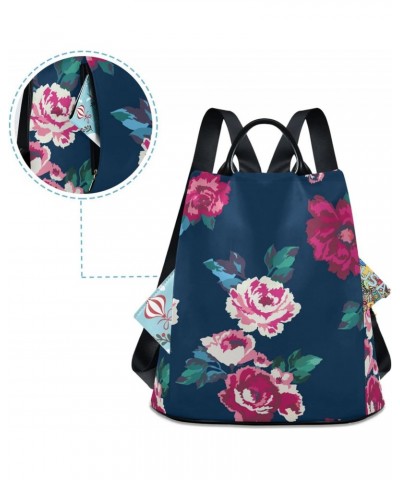 Colorful Roses on Blue Polyester Backpack Purse Travel Bag for Women Fashion Back Pack Shoulder Bag $17.20 Backpacks