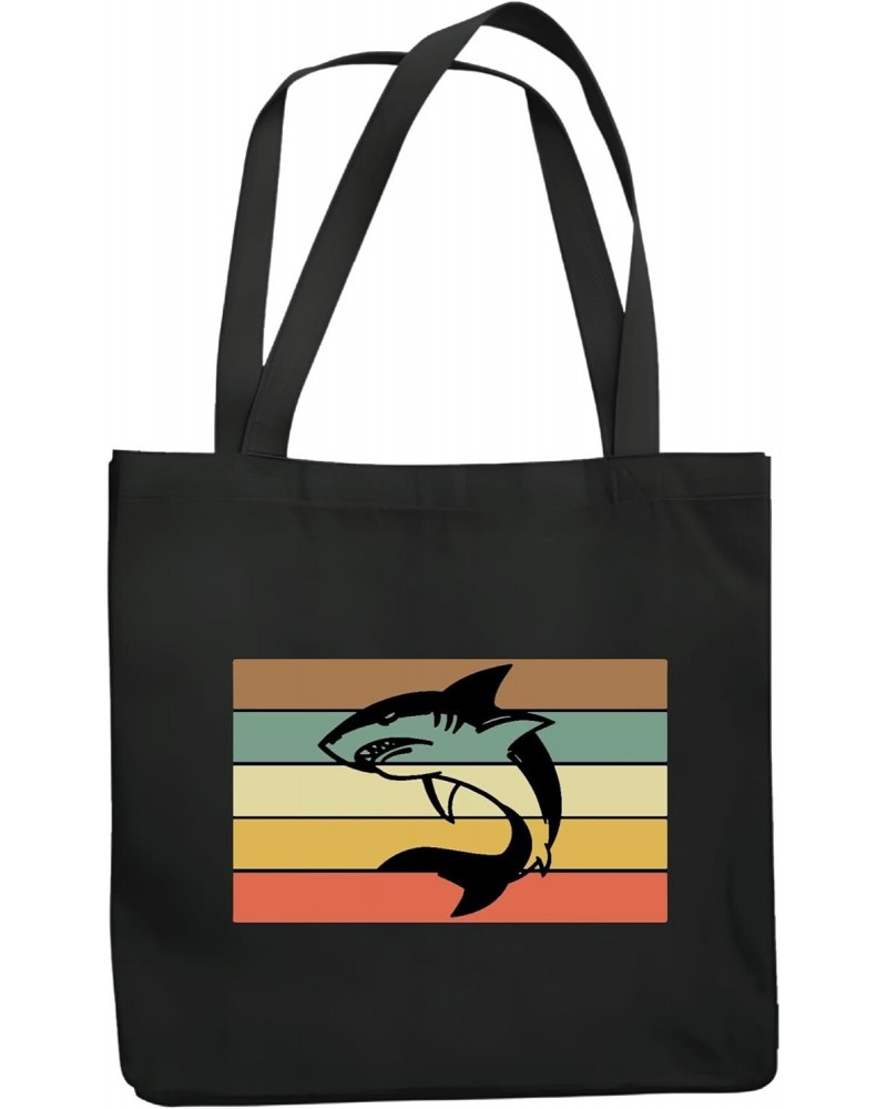 Gift Idea for Retro Shark Lovers Neon Sign Home Decor for Men Women Navy Black Multicolor Canvas Tote Bag $20.05 Totes