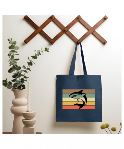 Gift Idea for Retro Shark Lovers Neon Sign Home Decor for Men Women Navy Black Multicolor Canvas Tote Bag $20.05 Totes