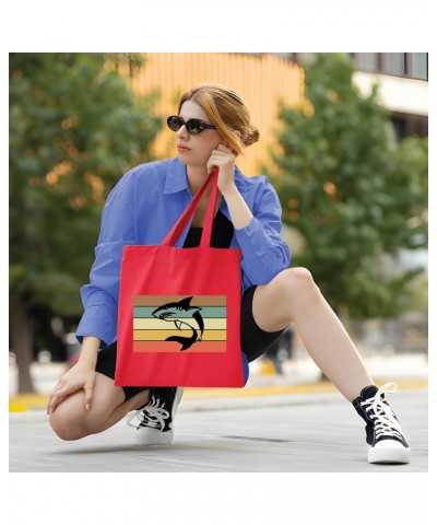 Gift Idea for Retro Shark Lovers Neon Sign Home Decor for Men Women Navy Black Multicolor Canvas Tote Bag $20.05 Totes