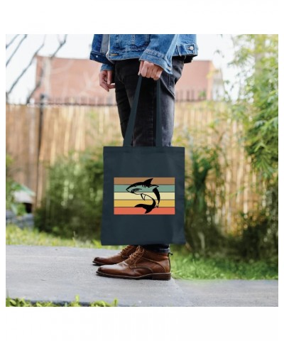 Gift Idea for Retro Shark Lovers Neon Sign Home Decor for Men Women Navy Black Multicolor Canvas Tote Bag $20.05 Totes