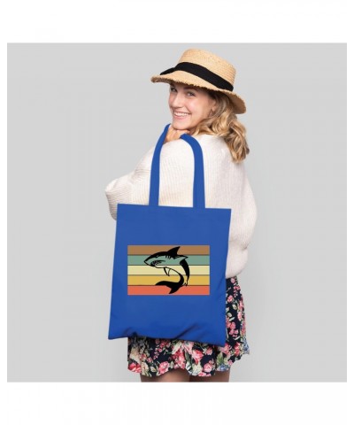 Gift Idea for Retro Shark Lovers Neon Sign Home Decor for Men Women Navy Black Multicolor Canvas Tote Bag $20.05 Totes