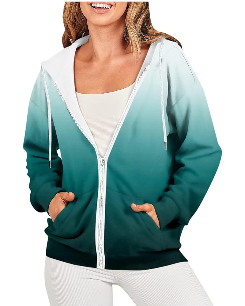 Womens Hoodies Zip Up Drawstring Sweatshirts Long Sleeve Oversized Y2k Clothes Casual Loose Jackets with Pockets 4-cyan $10.6...