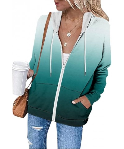 Womens Hoodies Zip Up Drawstring Sweatshirts Long Sleeve Oversized Y2k Clothes Casual Loose Jackets with Pockets 4-cyan $10.6...