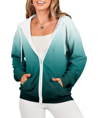 Womens Hoodies Zip Up Drawstring Sweatshirts Long Sleeve Oversized Y2k Clothes Casual Loose Jackets with Pockets 4-cyan $10.6...