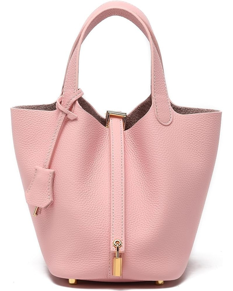 Genuine Leather Small Bucket Bags for Women Fashion Gold Lock Design Handbags Purse Ladies Daily Casual Work Satchel Pink $47...