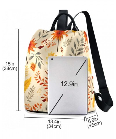 Orange Flowers Maple Leaves Travel Backpack Purse for Women Multipurpose Design Ladies Fashion Bag with Pompom $17.20 Backpacks