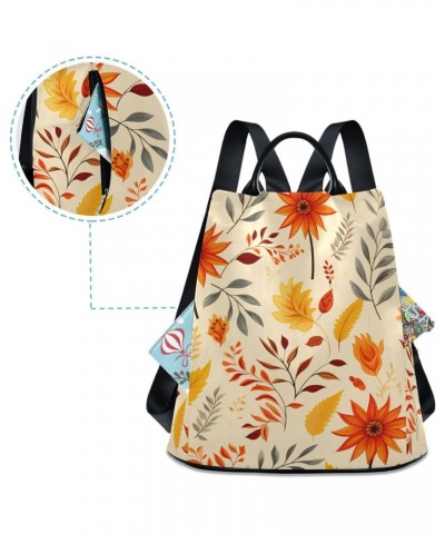 Orange Flowers Maple Leaves Travel Backpack Purse for Women Multipurpose Design Ladies Fashion Bag with Pompom $17.20 Backpacks