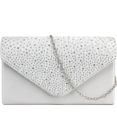 Evening Envelope Women Rhinestone Satin Clutch Purse Cocktail Wedding Party Bridal Handbag White $15.89 Evening Bags