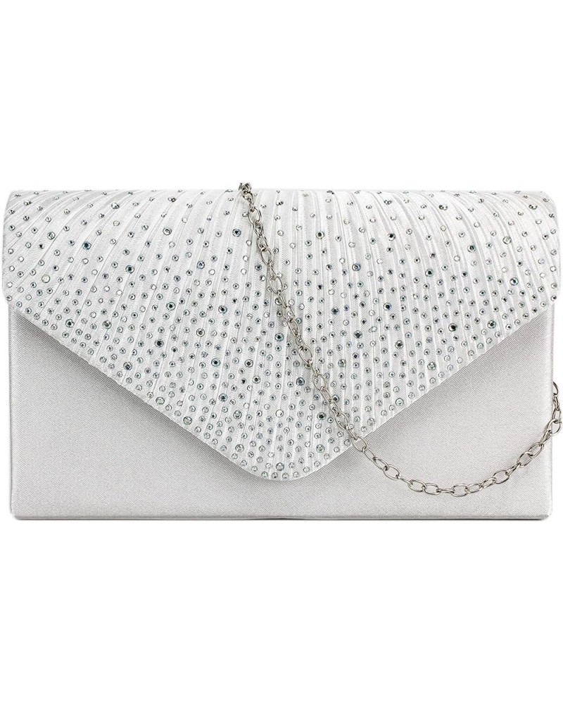 Evening Envelope Women Rhinestone Satin Clutch Purse Cocktail Wedding Party Bridal Handbag White $15.89 Evening Bags