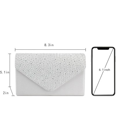 Evening Envelope Women Rhinestone Satin Clutch Purse Cocktail Wedding Party Bridal Handbag White $15.89 Evening Bags