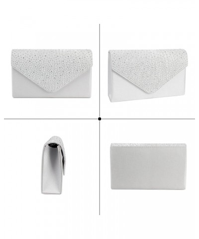 Evening Envelope Women Rhinestone Satin Clutch Purse Cocktail Wedding Party Bridal Handbag White $15.89 Evening Bags