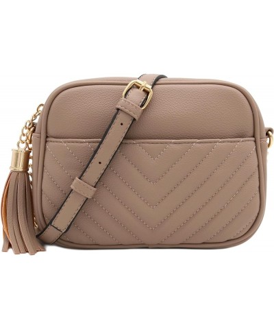 Chevron Quilted Crossbody Camera Bag with Chain Strap and Tassel Taupe $12.01 Crossbody Bags