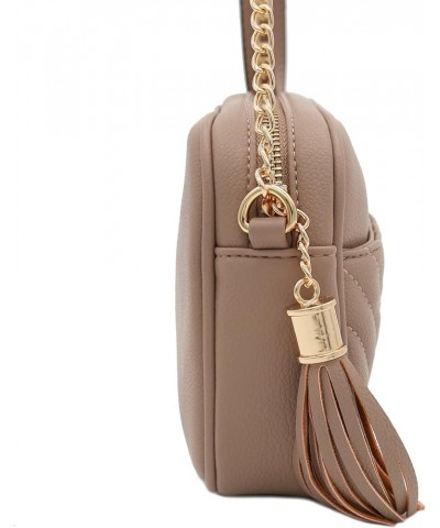 Chevron Quilted Crossbody Camera Bag with Chain Strap and Tassel Taupe $12.01 Crossbody Bags