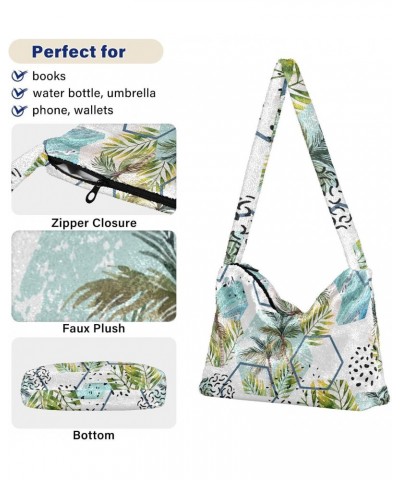 Tropical Leaves Trees Shoulder Tote Bags for Women Furry Crossbody bag Hobo Handbag Purses for College Travel Work $9.03 Totes