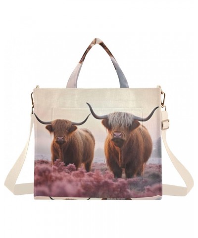 Highland Cows Corduroy Tote Bag for Women Hobo Crossbody Bag Purse Stylish Shoulder Handbag Messenger Bags, S $10.57 Totes